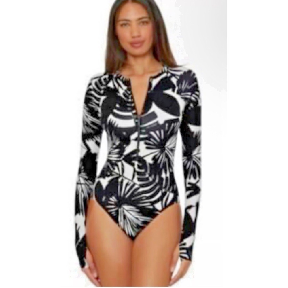Trina Turk Size Large Lennox Half Zip One Piece Rashguard Paddle Suit Swimsuit